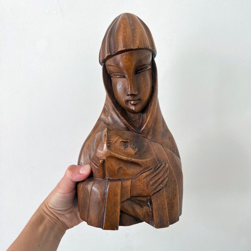 Vintage Hand Carved Wooden Mary and Jesus Sculpture Figurine / Religious Art